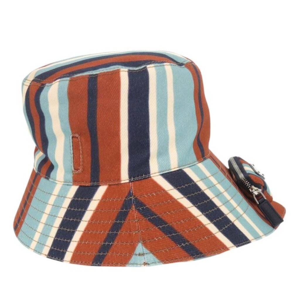 Prada Triangle Logo Stripe Size XL Cotton Multicolor Bucket Hat 1378 - Picture 5 of 9